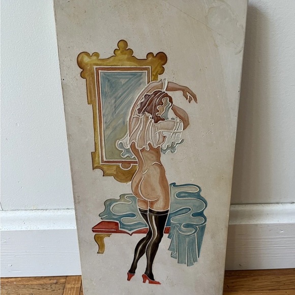 Vintageart deco nude woman bathroom tile trivet